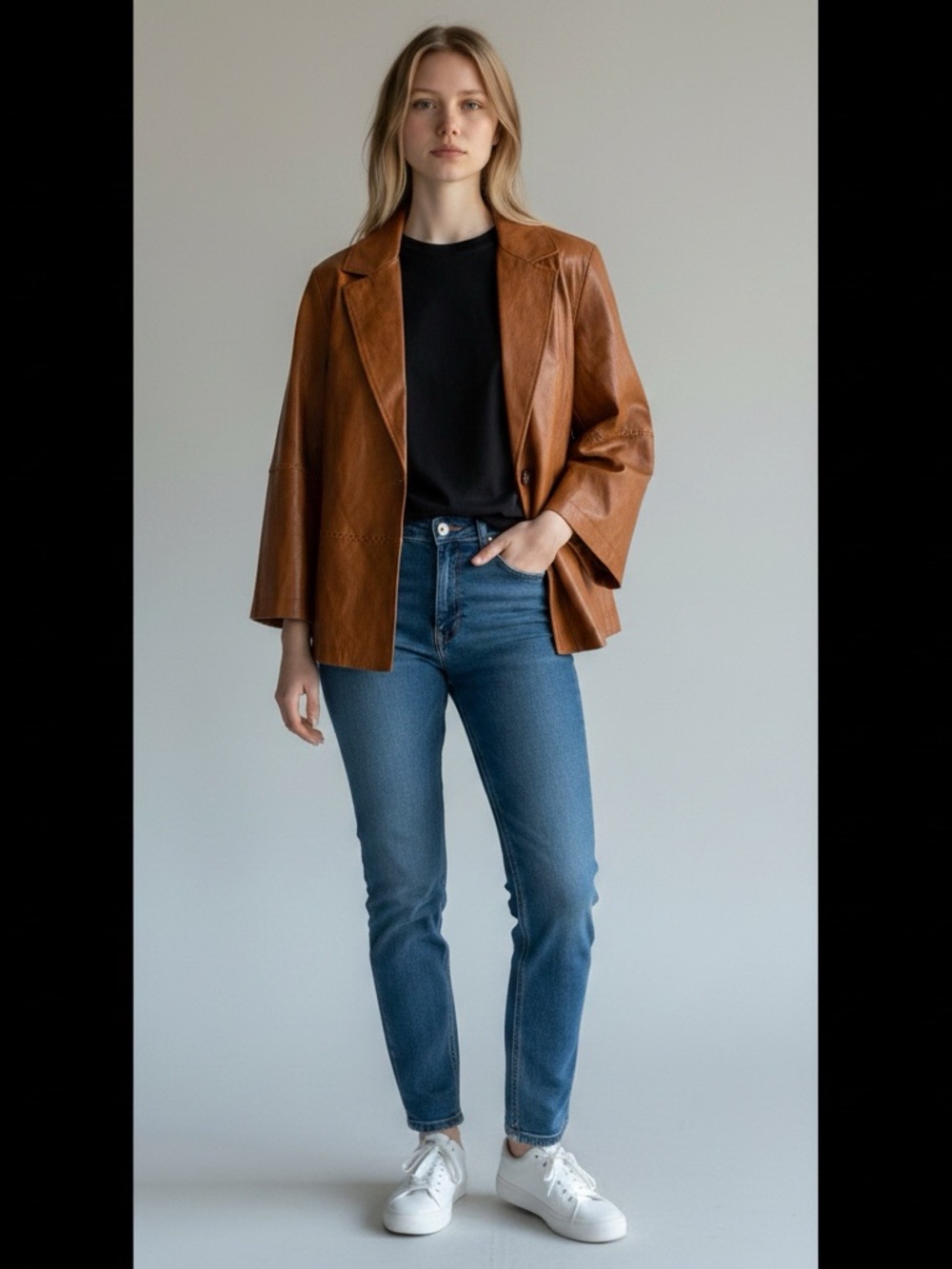 Anthropologie Faux Leather Blazer S Cognac Brown Whipstitch Boho Jacket Hayden